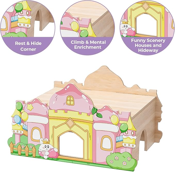 mini&moe Hamster Houses and Hideouts – Wooden Hamster Hideout Small Animal Habitat Decor Shelter with Platform for Dwarf Gerbils Chinchilla Rat Mouse