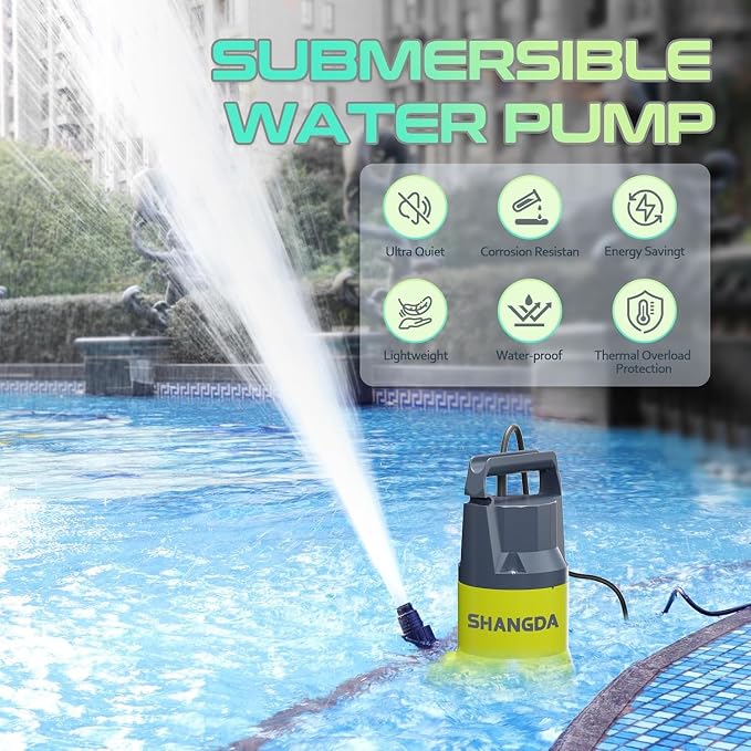 Sump Pump 1HP Submersible Water Pumps 4000GPH Electric Water Pump for Pool Draining Spa Hot Tub, Yellow