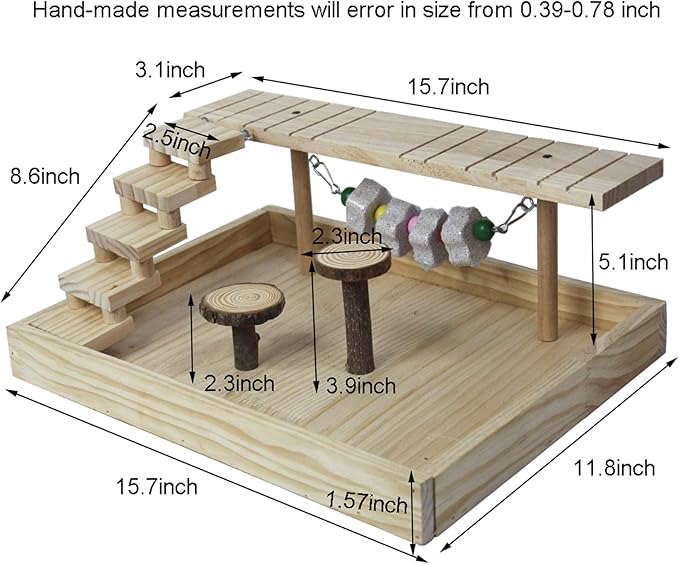Hamiledyi Dwarf Hamster Activity Playground Natural Wood Gerbil Climbing Platform Mice Living Gym System Set Syrian Exercise Cage Accessories with Lava Stone String Chewing Toy Ladder Bridge Ramp