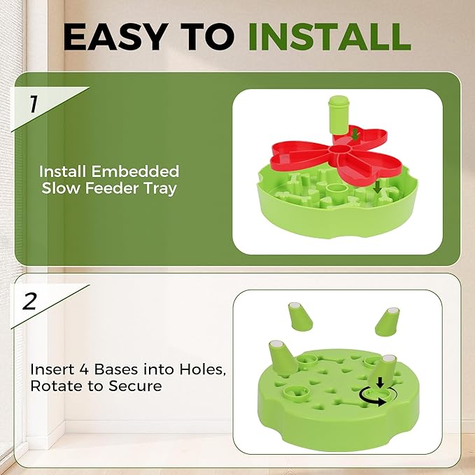 Elevated Slow Feeder Bowl for Cats and Dogs - Raised Puzzle Food Dish with Non-Slip Stand, Anti-Choke Maze Design for Fast Eaters, Indoor Pets - Improves Digestion for Kittens, Puppies (Green)