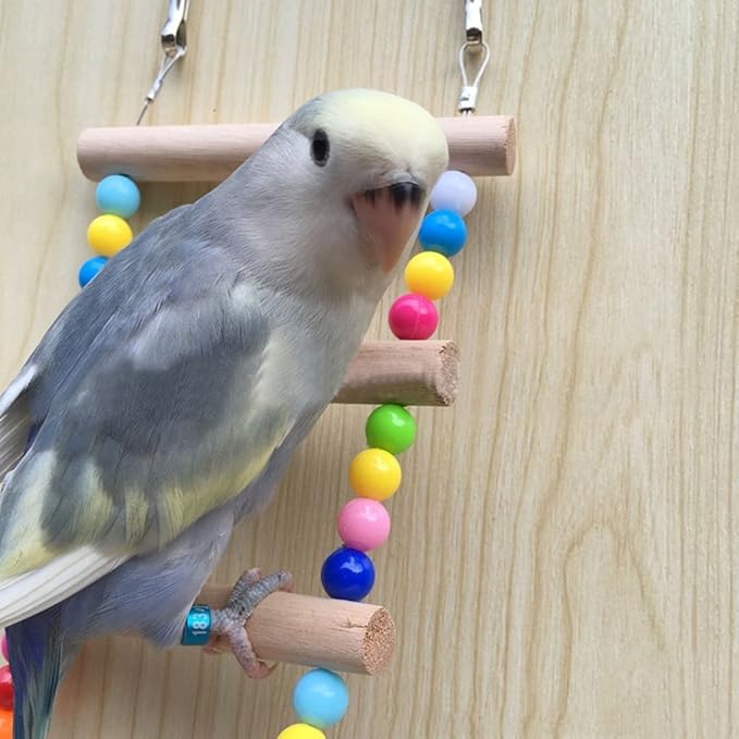 Pet Ladder Bird for Parrots African Greys Parakeets Conures Hamster Crawling Bridge Wooden Cage Perch Swing Toy