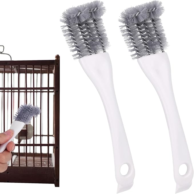 2pcs Bird Cage Cleaner with Long Handle, Bird Cage Brush Droppings Removal Tool for Small Animals Remover Parrot Bath Perches Cleaning Accessories