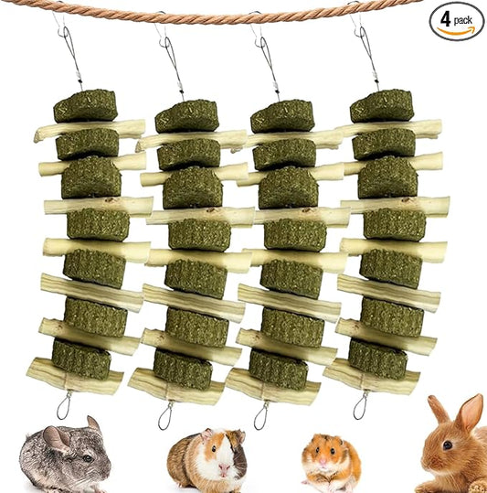 kathson Rabbit Treats Bunny Chew Toys for Teeth Grinding, Organic Bamboo Sticks Natural Guinea Pig Enrichment Toys for Small Animals Hamster Chinchilla 4 Pack