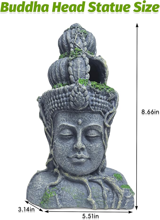 Hamiledyi Buddha Head Statue Aquarium Decorations Resin Fish Hideout Betta Cave for Large Fish Tank Ornaments Betta Sleep Rest Hide Play Breed(Small Size)