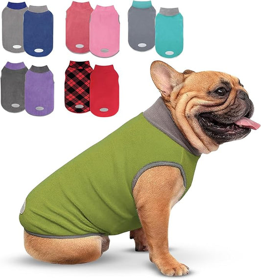 cyeollo 2 Pack Dog Sweater Fleece Vest Dog Sweatshirt Reflective Lightweight Pet Clothes for Small Dogs Boy Girl Pet Apparel, Grass Green & Grey XL