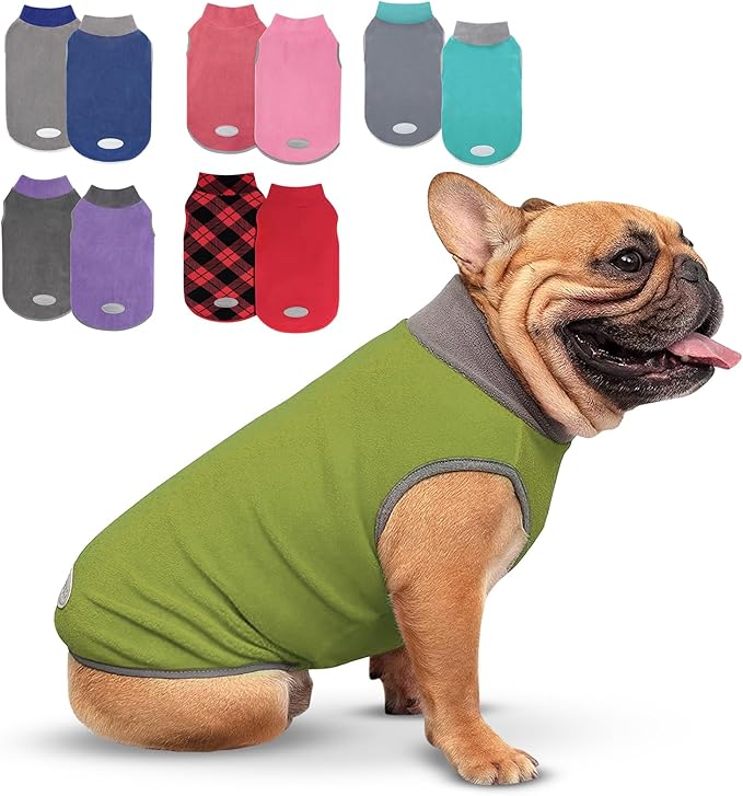 cyeollo 2 Pack Dog Sweater Fleece Vest Dog Sweatshirt Reflective Lightweight Doggie Clothes for Small Dogs Boy Girl Pet Apparel, Grass Green & Grey M