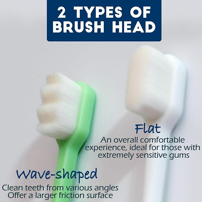 Dog Toothbrush Kit 4 Pack, Ultra Soft Dog Tooth Brush for Medium to Large Dogs & Cats, Pet Tooth Brushing Kit for Easy Dental Cleaning, Soft Bristles, 2 Black Wave Head & 2 White Flat Head
