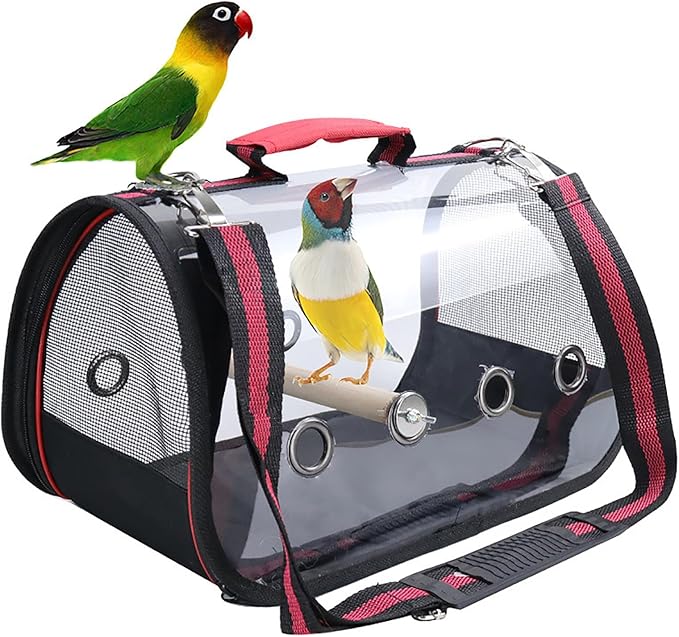 Lightweight Portable Pet Bird Travel Cage, Breathable Bird Carrier Backpack, Parrot Carry Bag with Visible Window Large Space, Shoulder Strap and Standing Perch, for Small Birds