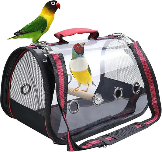 Lightweight Portable Pet Bird Travel Cage, Breathable Bird Carrier Backpack, Parrot Carry Bag with Visible Window Large Space, Shoulder Strap and Standing Perch, for Small Birds