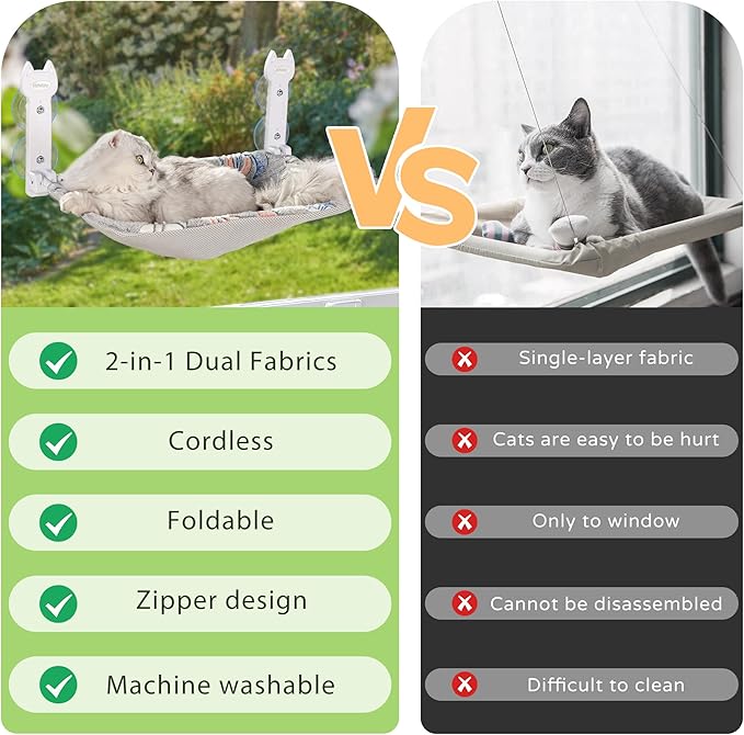 HiPetpy Cat Window Perch, Glow in The Dark Foldable Cat Hammock with Sunken Design & Removable Soft Cover, Breathable Cordless Window Bed for Resting Indoor Kitten (Shallow Perch, 1 Pack - M)