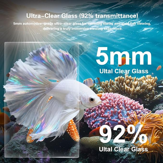2.8 Gallon Glass Fish Tank,Small Fish Tank with Light and Filter | Aquarium Starter Kit,Nano Shrimp Aquarium for Small Fish, Shrimp,or Betta,Desktop Corner