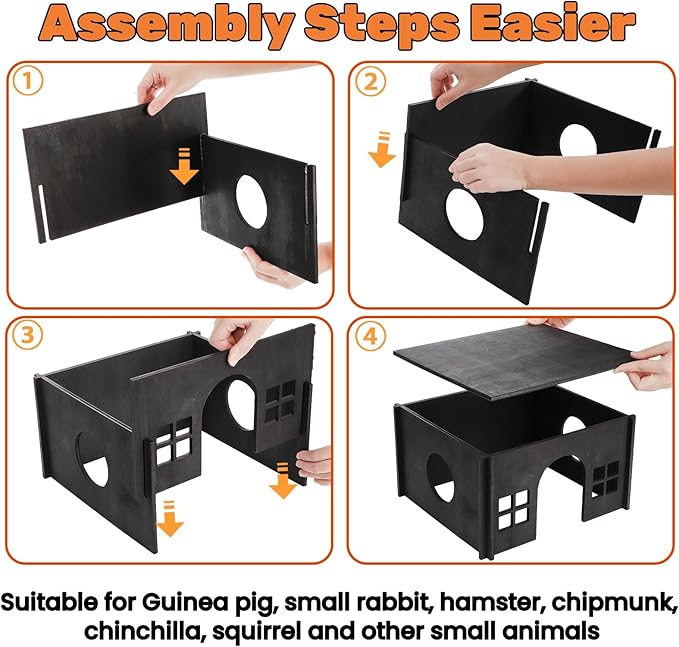 Wooden Hamster Hideout, Guinea Pig House with Soft Mat Windows, Detachable Small Pets Woodland House Decor for Chinchilla Mice Gerbils Mouse Dwarf