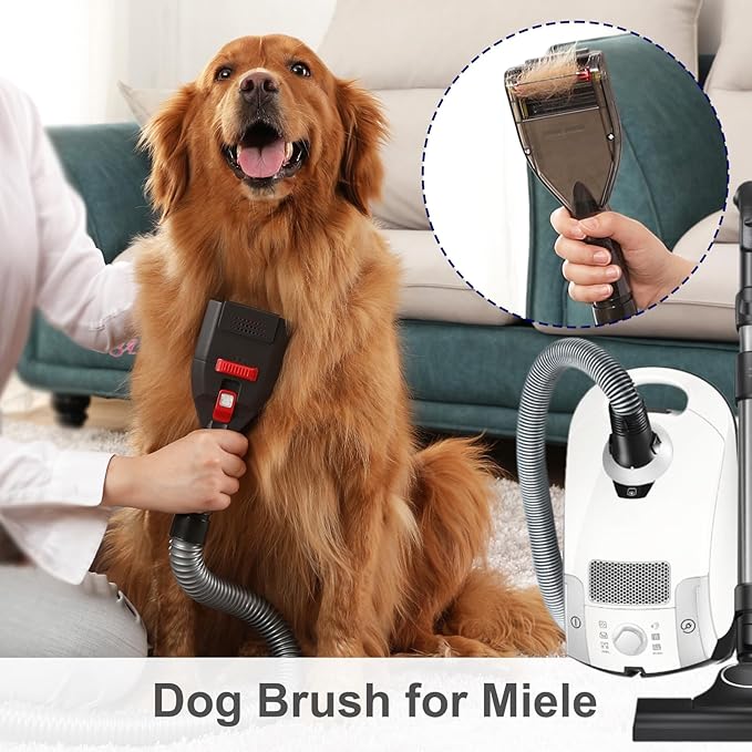 Dog Brush Vacuum Attachments Compatible with Miele Vacuum Cleaners, Pet Hair Shedding Grooming Tool for C1 C2 C3 CX1 Canister Vac, Long Extension Hose Adapter (1 3/8" 35mm)