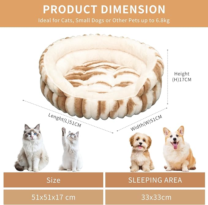 Cat Bed for Indoor Cats,20in Kitten Bed Donut Washable, Calming Fluffy with Non-Slip Base Pet Bed,Cat Bed Warm for Winter