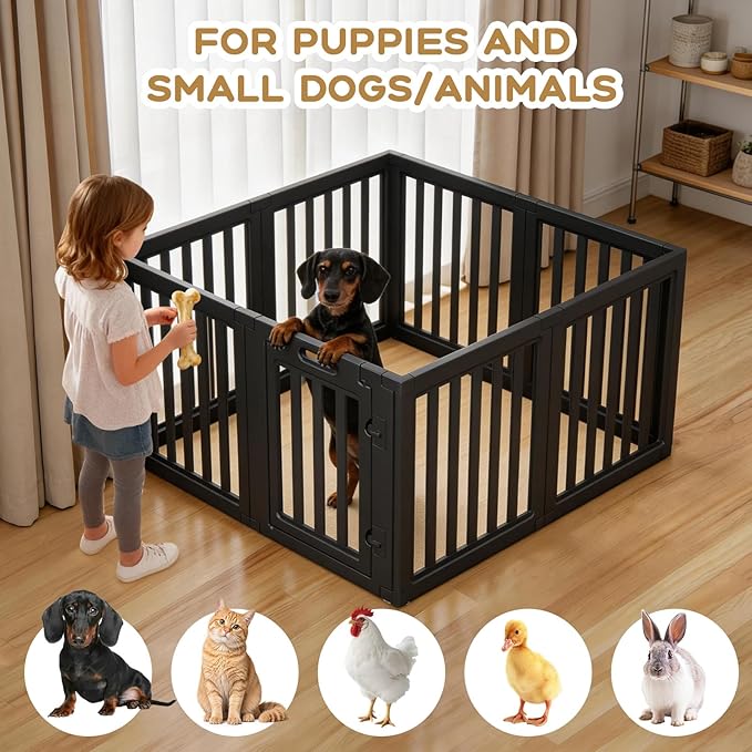 Dog Playpen, Clear Dog Pen, Dog Pen Indoor, Easy to Install and Remove Dog Play Pen, Puppy Playpen Suitable for Dogs, Cats,Dog Playpen Indoor(Black, 23.6 Inch Height, 8 Panels)