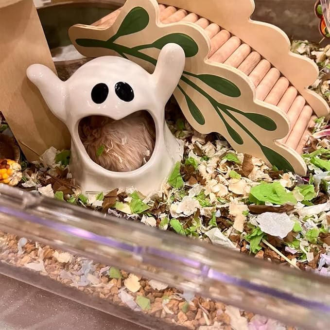 Specter Ceramic Guinea Pig Bed Cool Cave Beds Hamster House Hideout for Chinchilla Rabbit Dwarf Bunny Ferret Bunny Hedgehog Rats Summer Cage Nest