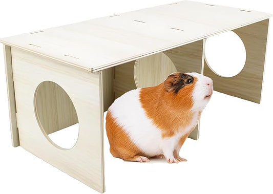 Amonk Wooden Hamster Secret Peep Shed 14x5.5x6in Large 2-Chamber Hideout & Tunnel Exploring Toys for Hamsters Guinea Pigs Pigs and Other Small Animals