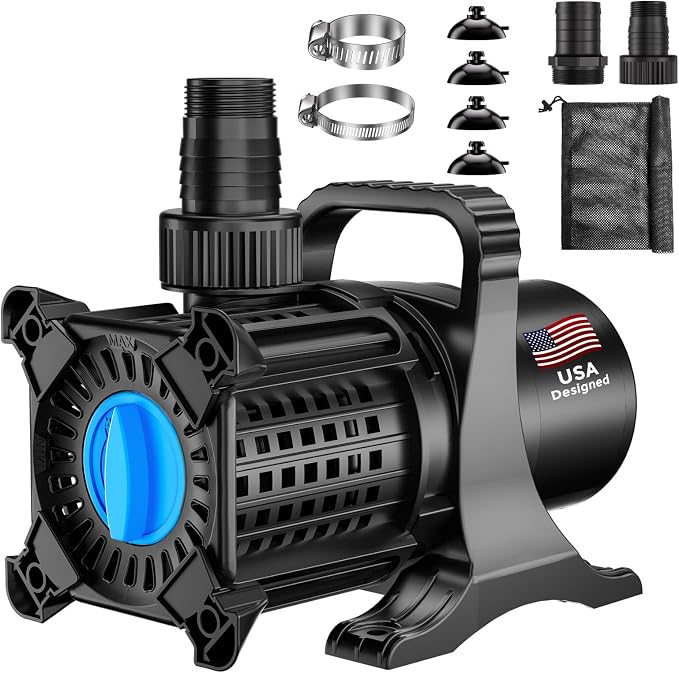 Pond Pump, 8500 GPH Adjustable Flow Submersible Water Pump with Filter Bag, Copper Motor, IPX8 Waterproof for Outdoor Koi Pond, Fountain, Waterfall, Hydroponics