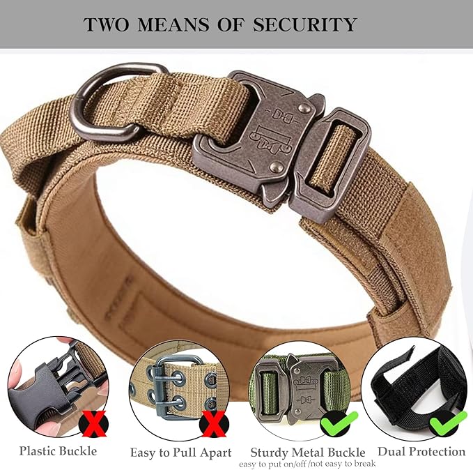 Xqpetlihai Tactical Dog Collar Adjustable Military Nylon Dog Collar with Control Handle and Heavy Duty Metal Buckle for Medium and Large Dogs (Brown,S)