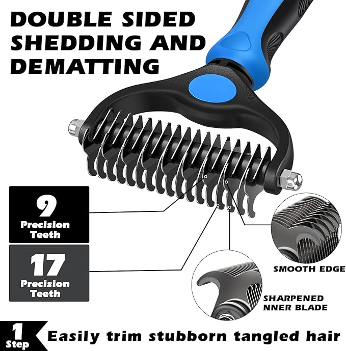 3PCS Self Cleaning Slicker Brush & Pet Grooming Rake & Flea Comb for Dogs, Cats and Horses | Skin Friendly Deshedding Grooming Tool & Double-Sided Dematting Comb | Premium Pet Supplies