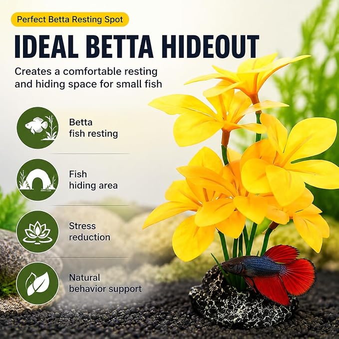 Artificial Aquarium Plants Silk Plants for Fish Tank Decorations Betta Leaf Hammock 7in Realistic Plastic Plants Hideout Decor for Betta Goldfish Reptiles Small Tanks Aquarium Accessories