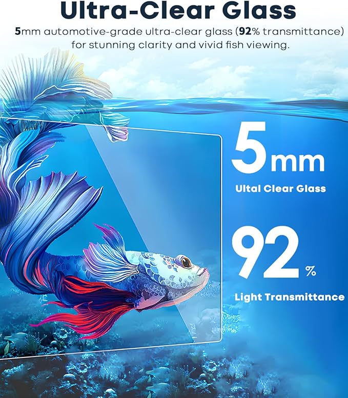 3 Gallon Small Fish Tank Glass Aquarium Set, Starter Kit with Heater Water Pump Cleaning Filter Bright Light Rocks Gravel Cleaning Tool, Leak-Proof Clear Rimless Desktop Spaces Saving Betta Fish