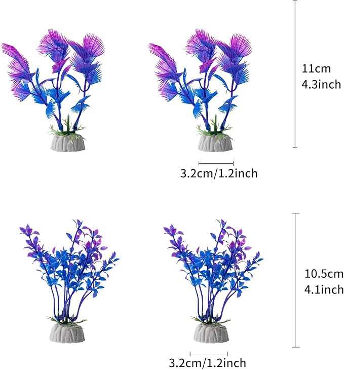 25 Pack Artificial Aquarium Plants, Plastic Small Fish Tank Plants | Small Size 4 inch Approximate Height Fish Tank Decorations Home Décor Plastic Light Purple