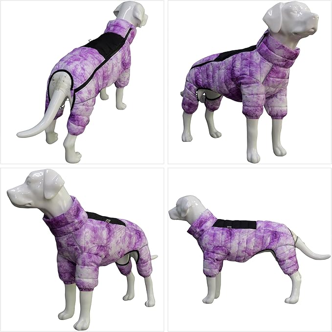 Micai Warm Dog Coat - 4 Legs Covered Waterproof Windproof Reflective Vest, Zippered Adjustable Outdoor Snow Jacket for Small Medium Large Dogs - Purple L