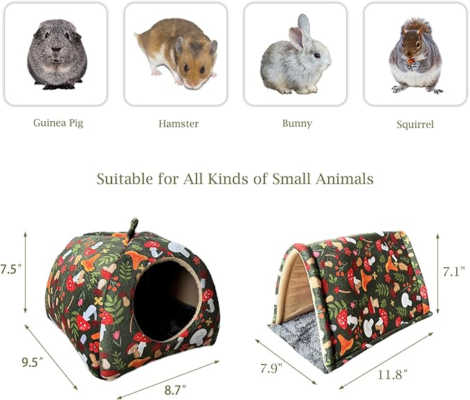 Guinea Pig Hideout & Tunnel Toys Set - Plush Small Animal Tent with Non-Slip Base & Warm Fleece Bedding for Mouse Chinchillas Hamsters Hedgehogs Ferrets Bearded Dragons and Rats