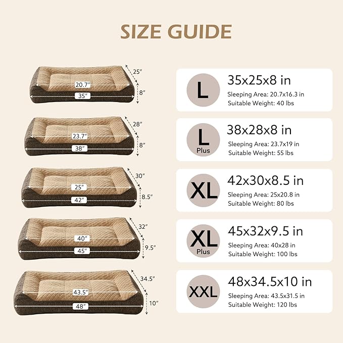 JOEJOY Orthopedic Dog Bed Medium Sized Dogs, Extra Thick Supportive Big Dog Couch Bed with Sides, Ultra Soft Pet Bed Sofa, Brown, 35''x25''