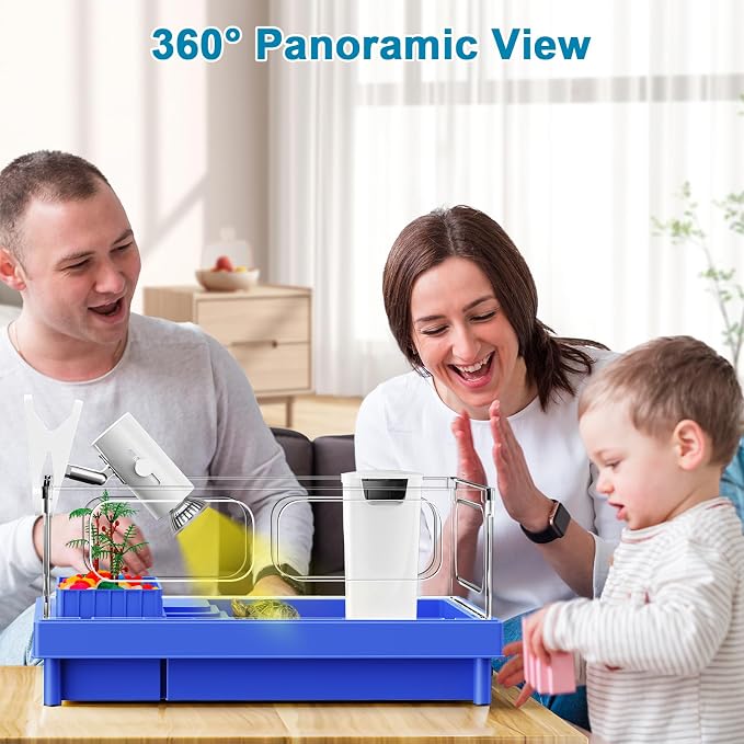 Small Turtle Tank Kit with Light and Filter for Baby Turtles | Blue Clear-Panel Habitat, with Basking Platform, Easy-Clean Starter Aquarium with Bottom Drain