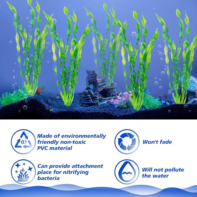 Ameliade 12 PCS Aquarium Artificial Soft Plastic Seaweed Plants Decor | 12 Inch Tall Seaweed Fish Tank Decorations, Aquarium Accessories for Large Fish Tanks, Betta Goldfish Big Bowl Ornament