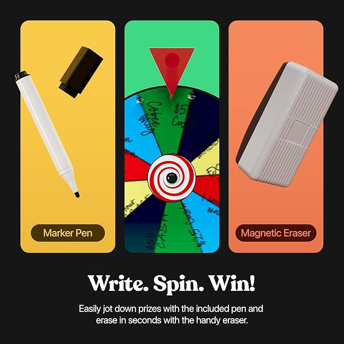 T-SIGN 12 Inch Heavy Duty Spinning Prize Wheel - 10 Slots Color Tabletop Roulette Spinner Wheel of Fortune - Spin The Wheel with Dry Erase Marker and Eraser Win The Fortune Spin Game for Trade Show