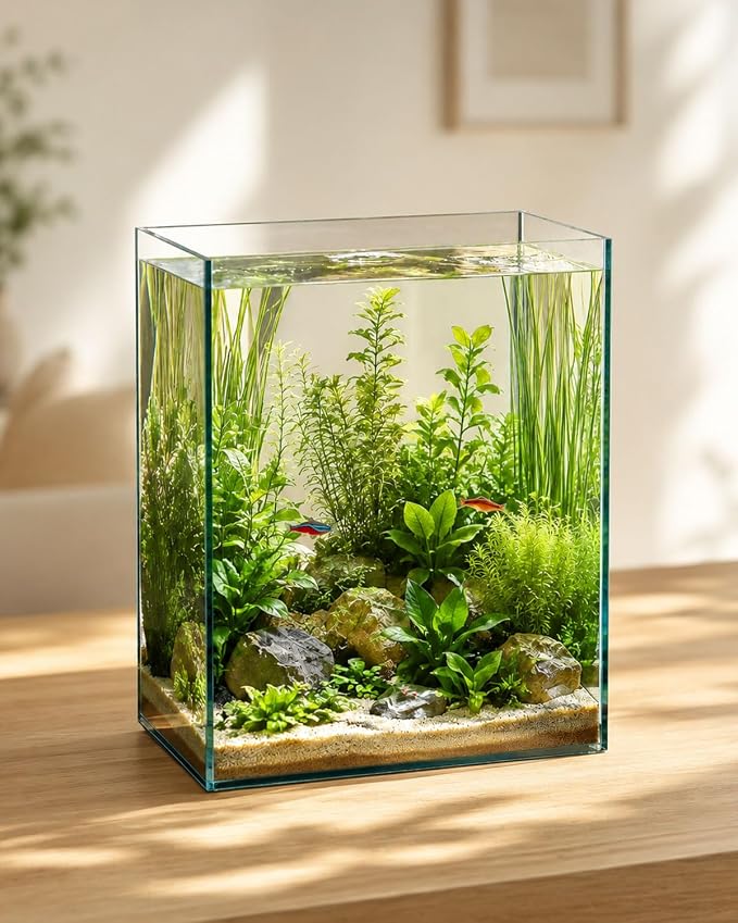 5 Gallon Vertical Rimless Fish Tank, Ultra-Clear Glass Aquarium | Leak-Proof Fish Bowl for Betta Fish, Shrimp, Snails & Planted Aquariums, Easy Setup and Maintenance, Clear