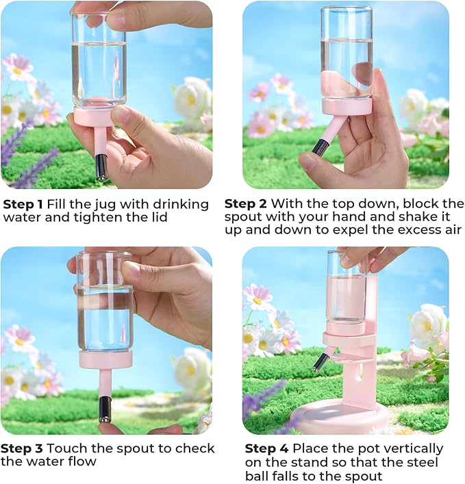 Guinea Pig Water Bottle No Drip – 4 oz Hamster Water Bottle for Glass Tank with Adjustable Stand, Leak Proof Small Animal Water Dispenser for Cage