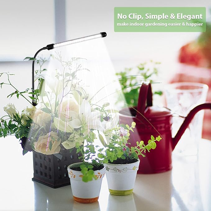 Grow Light for Indoor Plants Growing, 6000K Full Spectrum Gooseneck Plant Lamp for Seedings Succulents Small Plants, Auto On/Off Timing & 5 Dimming, 3-Pack