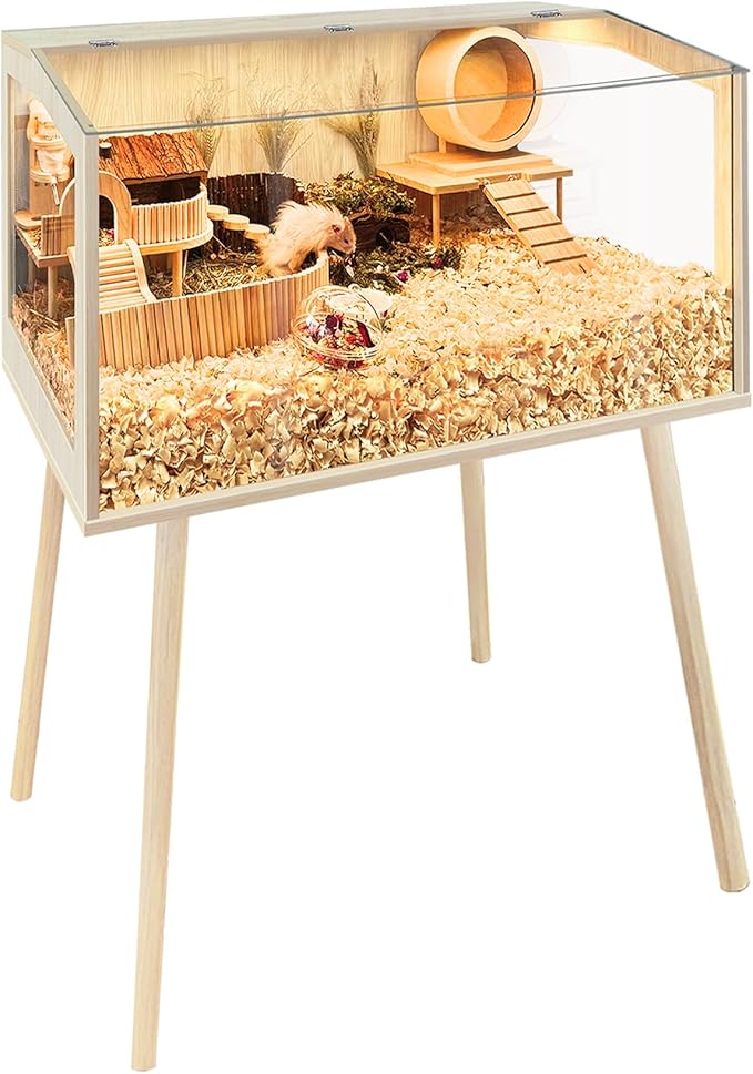 PROLEE Hamster Cage with Legs, Guinea Pig Cages Chew Proof, Hamster House, Hamster Cages and Habitats with Lockable Design, Small Animal Cage, 24" L x 16" W x 40" H
