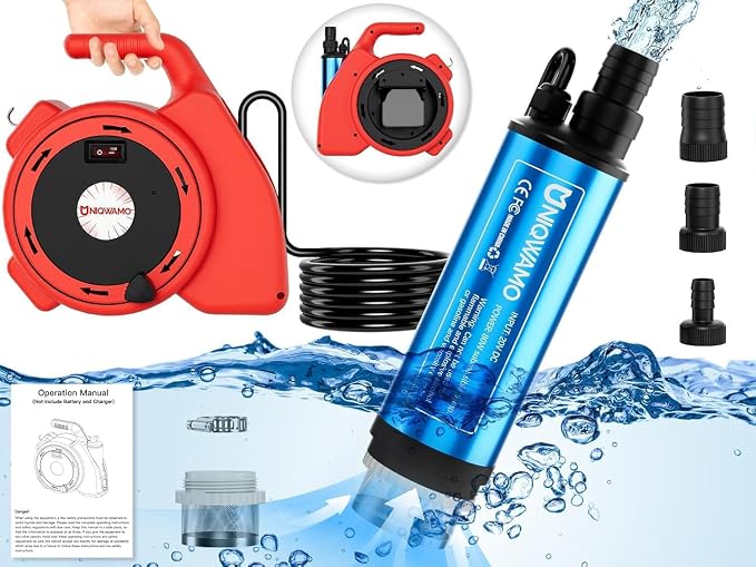 Uniqwamo Portable Transfer Pump Compatible for Milwaukee 18V Battery | 635GPH, 120W Battery Powered Water Pump, Submersible Water Pump for Garden, Camping, Kiddie Pool, Fish Tank(No Battery)