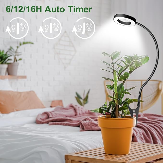 2 in 1 Grow Lights for Indoor Plants, 3 Colors Plant Grow Lights | Plant Lights Indoor Growing with 360° Gooseneck, 48 LEDs Full Spectrum Grow Light, 6/12/16H Timer, 5 Brightness, Black 1 Pack