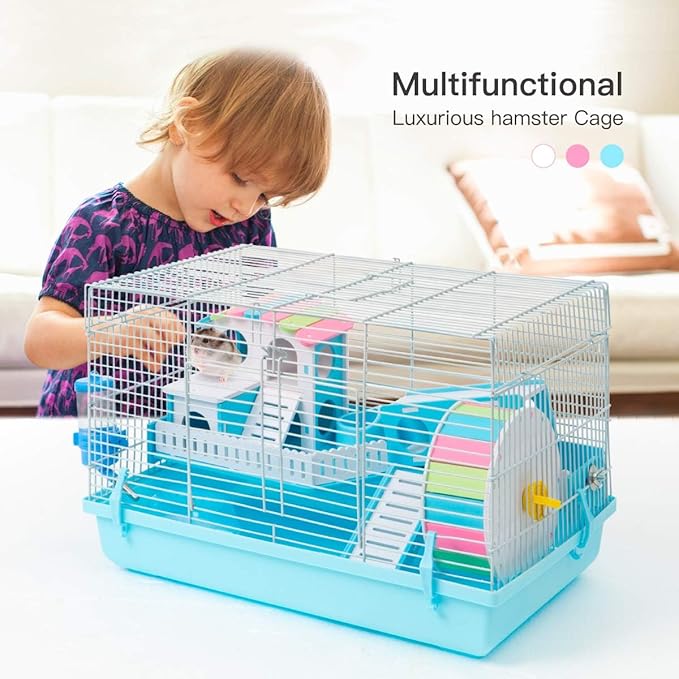 ROBUD Large Hamster Cage Gerbil Haven Habitat Small Animal Cage (Blue)