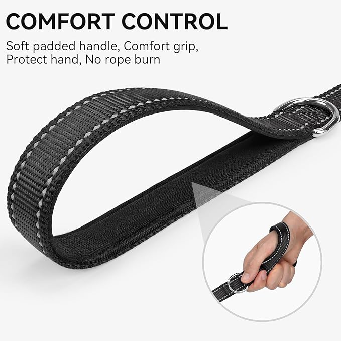 Joytale Dog Leash, 6 FT Double-Sided Reflective, Padded Handle Nylon Heavy Duty Leashes for Medium & Large Dogs Walking, Black