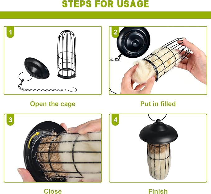 2PCS Bird Nesting Material, Refillable Hummingbird Nesters Metal Cage Holder with Wool Material for Wild Birds Nesting Station, Nest House for Bird Lover Gifts, Bird Watching Gifts for Outdoor Patio
