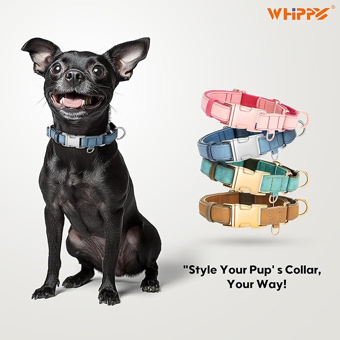 WHIPPY Vegan Leather Dog Collar No Slip Martingale Dog Collar with Quick Release Metal Buckle for Large Medium Small Dogs,Blue