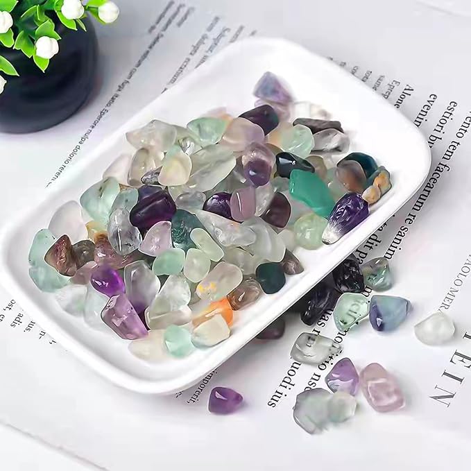 Keedolla 2 lbs/900g Fluorite Tumbled Chips Aquarium Fish Tank Gravel, Natural Crystal Quartz Stones Rocks Pebbles for Vase Fillers, Garden, Succulent Plants Decor