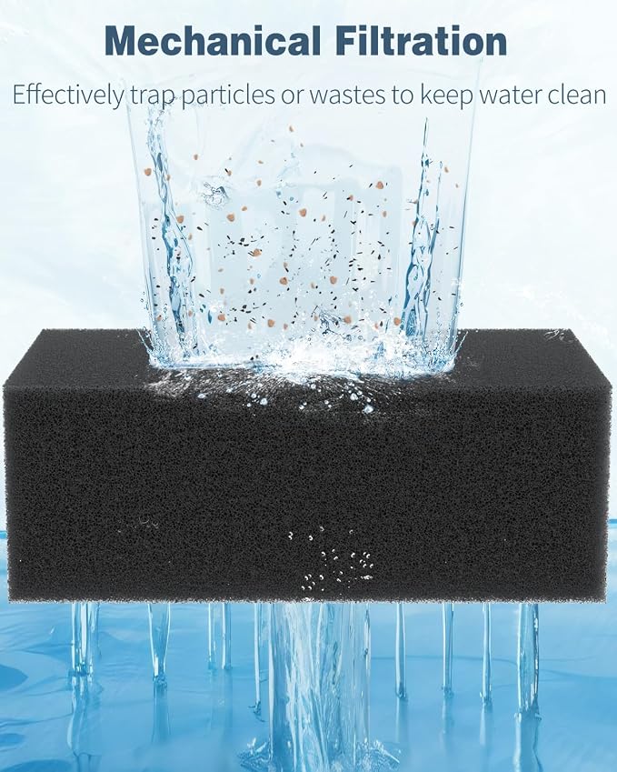 Pawfly 2 Pack Aquarium Filter Sponge Pad Hydroponics Black Foam Floss for Water Filtration, Aquarium Filter Media Pad for Fish Tank Filters, 7.4" L x 4.7" W