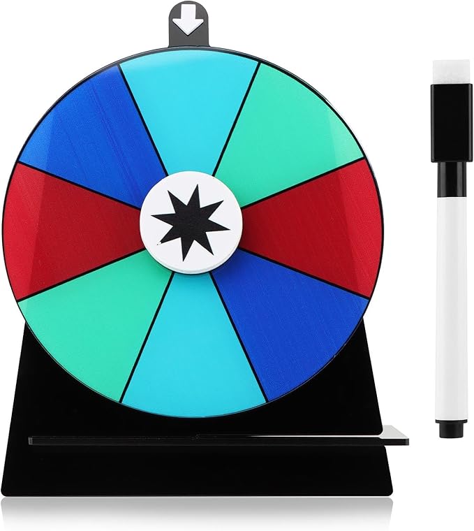 6 Inch Prize Wheel, 8 Slots Color Tabletop Roulette Wheel with Dry Erase Marker, Spin The Wheels for Engaging Home Parties, Trade Show, Carnival Events,Party Birthday Wedding
