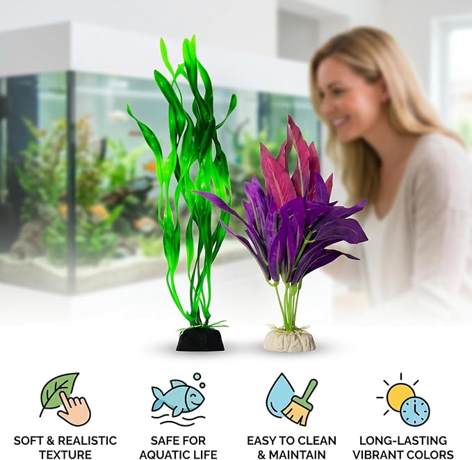Silk Plants for Fish Tank, 6-Piece Silk Aquarium Plants Set for Betta Fish and Small Tanks, Realistic Resin-Based Aquarium Decorations with Low Maintenance Needs