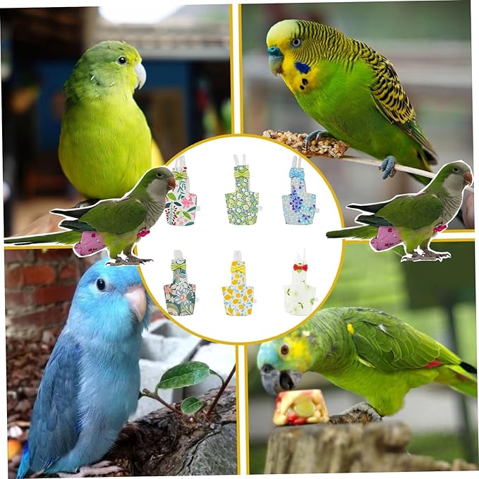6-Piece Bird Diaper Set for Parrots, Reusable Protective Flight Suits with Waterproof Inner Layer, Washable Urine Wet Suit for Cockatiel, Parakeet, Budgie, and Small Birds(XL)