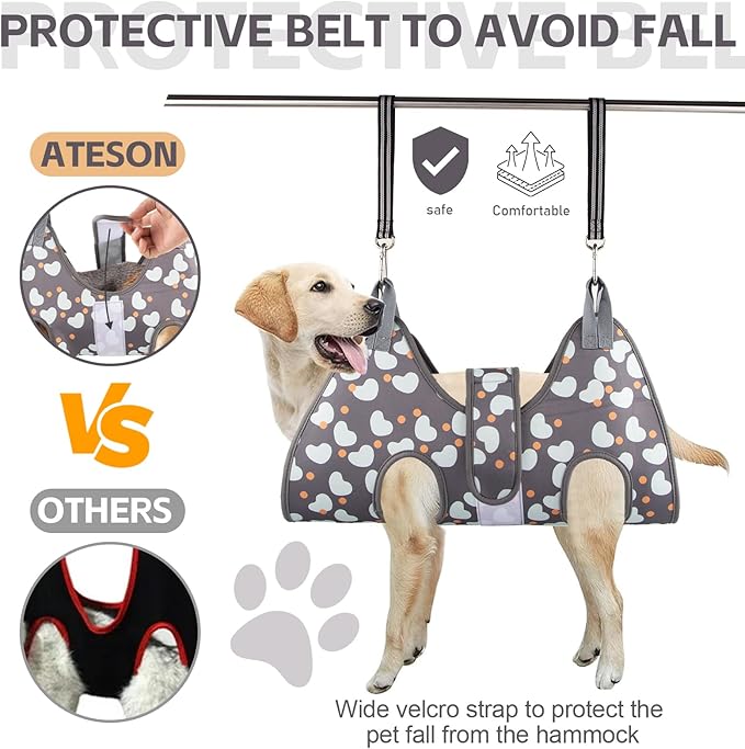 ATESON Dog Grooming Hammock for XXL Large Dogs with Nail Clippers/Nail Trimmers, Dog Grooming Harness for Nail Trimming, Pet Grooming Sling Helper