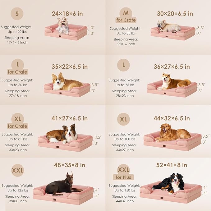 EHEYCIGA Orthopedic XL Dog Beds, Waterproof Memory Foam Dog Bed for Extra Large Dogs, Non-Slip Bottom and Egg-Crate Foam Big Pet Couch Bed with Washable Removable Cover, Dusty Pink